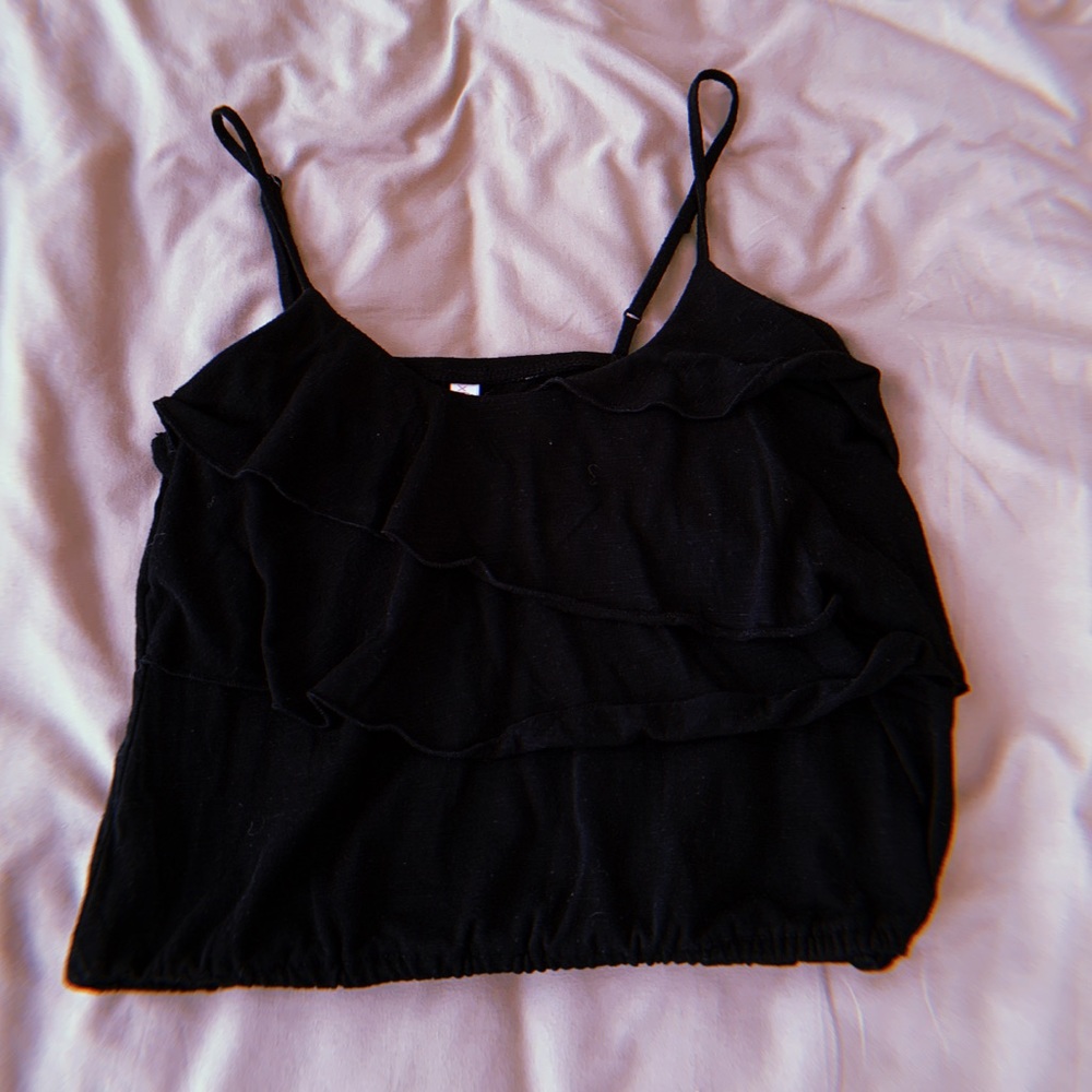 black ruffle tank top/crop top